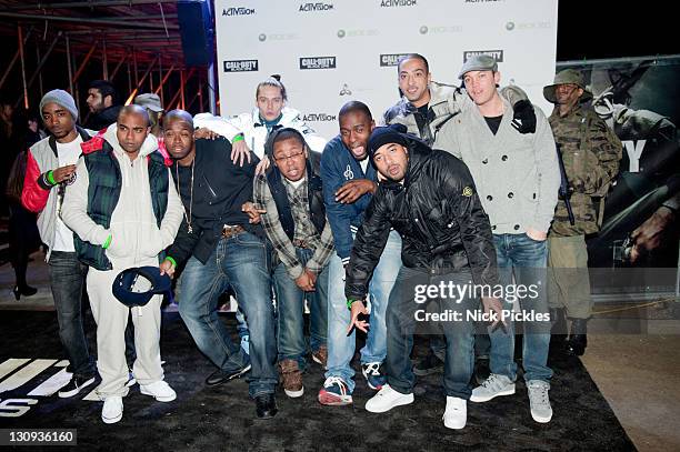 The group "Roll Deep" attend the launch of the video game 'Call of Duty: Black Ops' at Battersea Power station on November 8, 2010 in London, England.