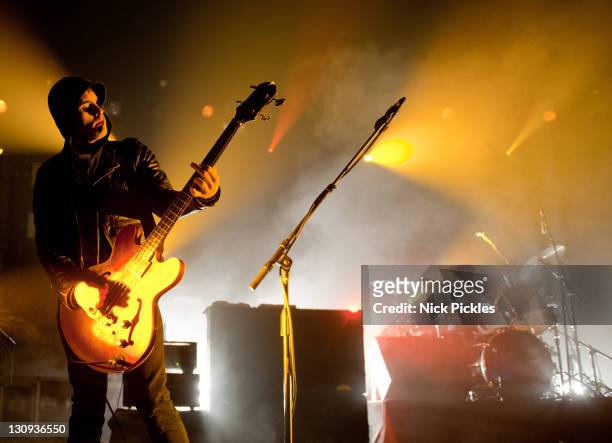 Robert Levon Been and Leah Shapiro of Black Rebel Motorcycle Club perform at Brixton Academy on December 11, 2010 in London, England.