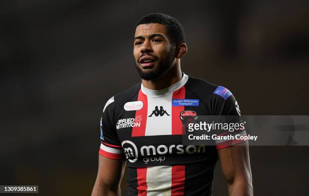Kallum Watkins of Salford during the Betfred Super League match between St Helens and Salford Red Devils at Emerald Headingley Stadium on March 26,...
