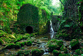 Bolunzulo old mill and waterfall in Kortezubi. Urdaibai Biosphere Reserve. Basque Country. Spain