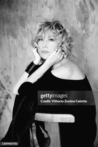 Nancy Brilli poses during Cortinametraggio 2021 at Hotel Victoria Park on March 26, 2021 in Cortina d'Ampezzo, Italy.