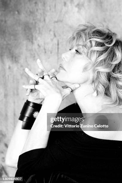 Nancy Brilli poses during Cortinametraggio 2021 at Hotel Victoria Park on March 26, 2021 in Cortina d'Ampezzo, Italy.