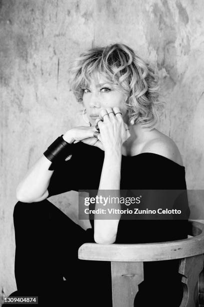 Nancy Brilli poses during Cortinametraggio 2021 at Hotel Victoria Park on March 26, 2021 in Cortina d'Ampezzo, Italy.