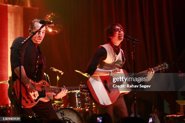 Ken Fletcher and Tom Higgenson of Plain White T's perform at Highline Ballroom on February 22, 2011 in New York City.