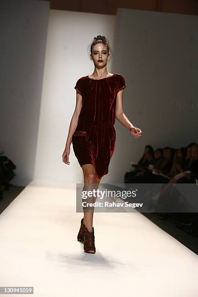 Model Clara Alonso wearing Cynthia Steffe Fall 2009 during Mercedes-Benz Fashion Week at The Salon in Bryant Park on February 17, 2009 in New York...