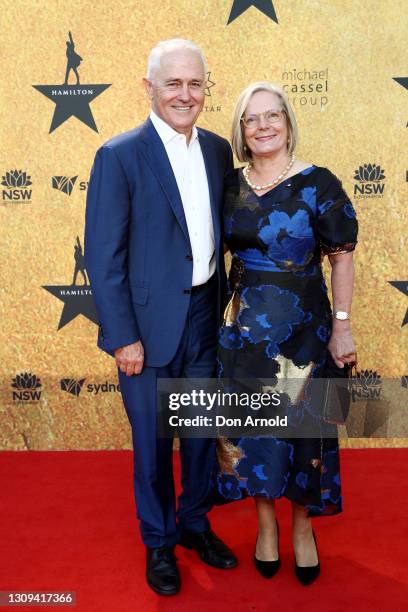 Malcolm Turnbull and Lucy Turnbull attend the Australian premiere of Hamilton at Lyric Theatre, Star City on March 27, 2021 in Sydney, Australia.