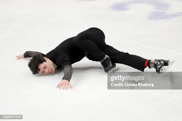 Keegan Messing of Canada performs in Men Free Skating during day four of the ISU World Figure Skating Championships at Ericsson Globe on March 27,...
