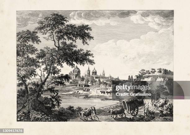 harbor of buenos aires argentina with rio de la plata 1809 - buenos aires plaza de mayo stock illustrations