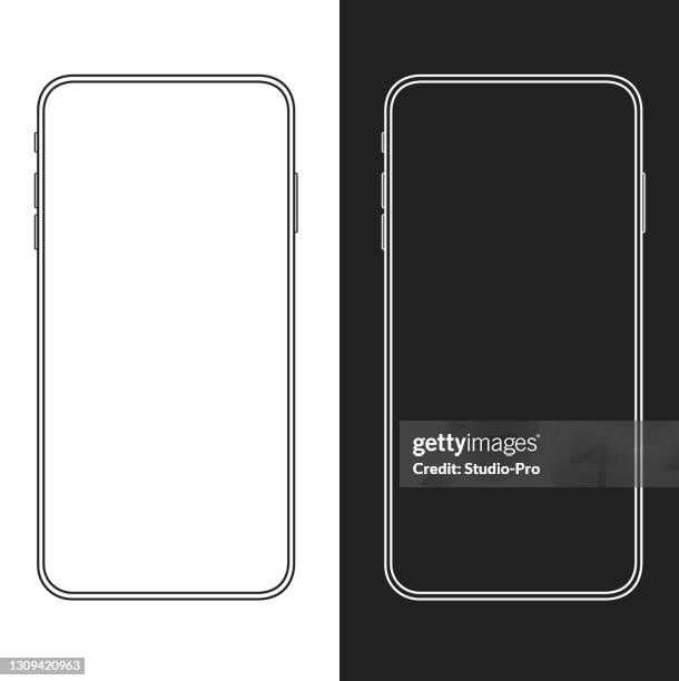 新版本的超薄智慧手機類似於iphone與空白的白色和黑色背景。大綱向量插圖 - model object 幅插畫檔、美工圖案、卡通及圖標
