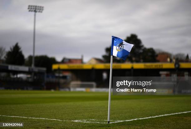 General view of a Bristol Rovers branding corner flag inside of the stadium ahead of the Sky Bet League One match between Bristol Rovers and...