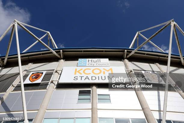 General view outside the stadium prior to the Sky Bet League One match between Hull City and Gillingham at KCOM Stadium on March 27, 2021 in Hull,...