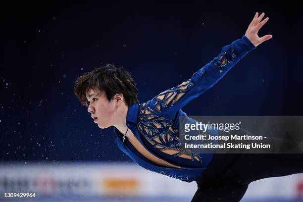 Shoma Uno of Japan competes in the Men's Free Skating during day four of the ISU World Figure Skating Championships at Ericsson Globe on March 27,...