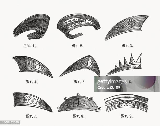 bildbanksillustrationer, clip art samt tecknat material och ikoner med historiska tiaror, trägravyrer, publicerade 1893 - tiara