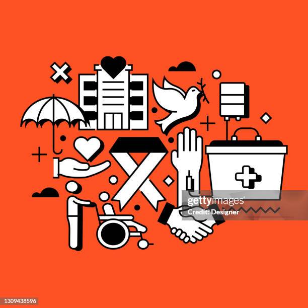 charity and donation related line design style web banner - foundations abstract stock illustrations