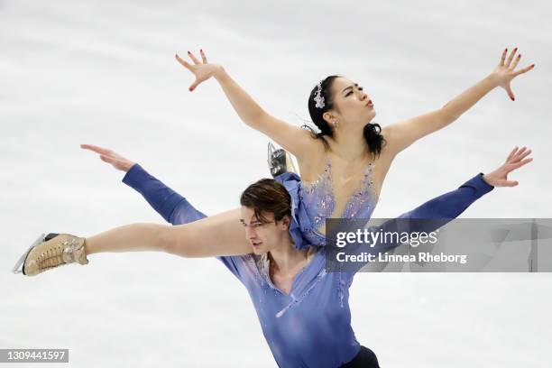 Misato Komatsubara and Tim Koleto of Japan perform in Ice Dance Free Dance during day four of the ISU World Figure Skating Championships at Ericsson...