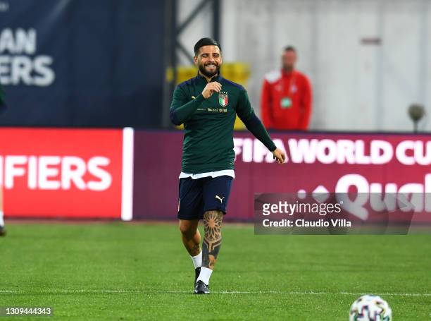 Lorenzo Insigne of Italy in action during a Italy training session at Vasil Levski National Stadium on March 27, 2021 in Sofia, Bulgaria.