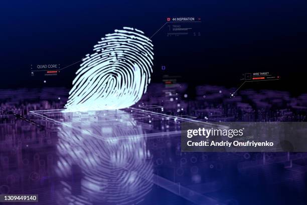 digital fingerprint scanning verification process - security fotografías e imágenes de stock