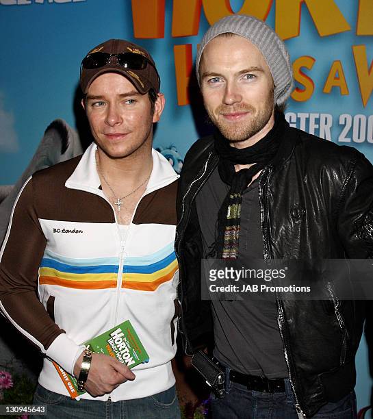 Stephen Gately and Ronan Keating of Boyzone attend the "Horton Hears a Who!" VIP Screening at the Vue West End on March 2, 2008 in London England.