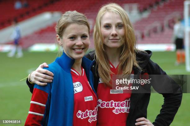 Holby City girls pose for the camera during Celebrity World Cup Soccer Six Match at West Ham United Football Club in London, Great Britain.