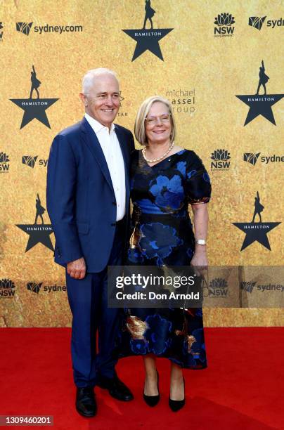 Malcolm Turnbull and Lucy Turnbull attend the Australian premiere of Hamilton at Lyric Theatre, Star City on March 27, 2021 in Sydney, Australia.