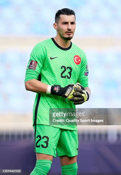 Ugurcan Cakır of Turkey looks on during the FIFA World Cup 2022 Qatar qualifying match between Norway and Turkey at Estadio La Rosaleda on March 27,...