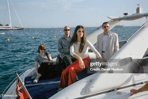 Spanish actress Penelope Cruz aboard a power boat at the Hotel du Cap Eden Roc, Antibes .