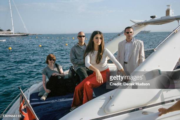 Spanish actress Penelope Cruz aboard a power boat at the Hotel du Cap Eden Roc, Antibes .