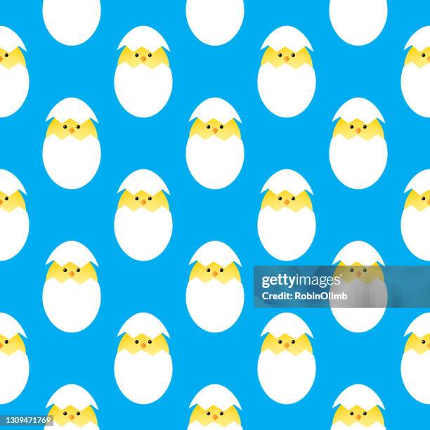 chicks hatching seamless pattern - cartoon chickens stock illustrations