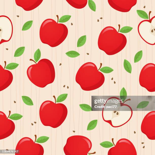 stockillustraties, clipart, cartoons en iconen met het rode vector naadloze patroon van appels. - apple