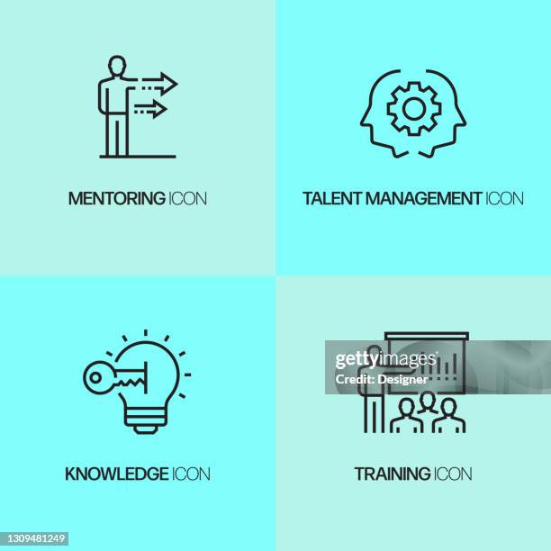 mentoring and training related line icons. outline vector symbol illustration. - teaching assistant stock illustrations