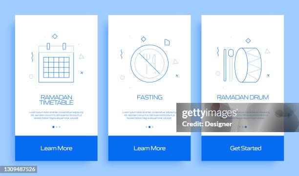 ramadan concept onboarding mobile app page screen with flat icons. ux, ui design template vector illustration - iftar stock illustrations