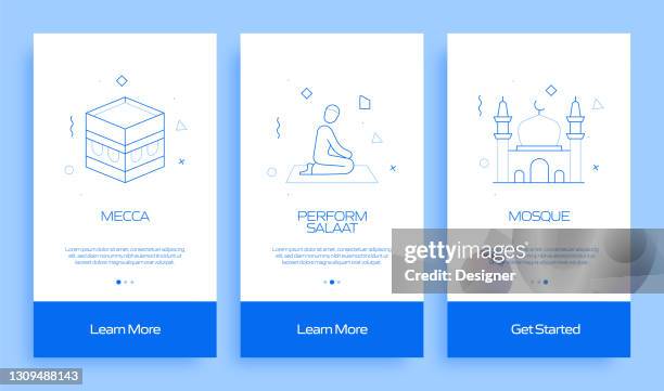 ilustraciones, imágenes clip art, dibujos animados e iconos de stock de ramadan concept incorporación de pantalla de página de aplicaciones móviles con iconos planos. ux, ilustración vectorial de plantilla de diseño de interfaz de usuario - cultura tunecina