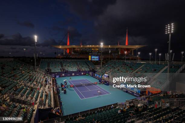 General view of the Grandstand Court during the match between Tennys Sandgren of the United States and Andrey Rublev of Russia during their men's...