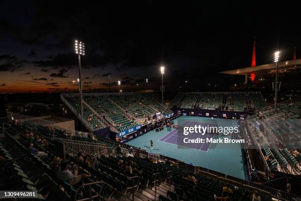 General view of the Grandstand Court during the match between Tennys Sandgren of the United States and Andrey Rublev of Russia during their men's...