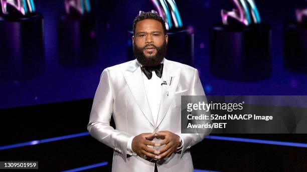 In this screengrab, host Anthony Anderson speaks onstage during the 52nd NAACP Image Awards on March 27, 2021.