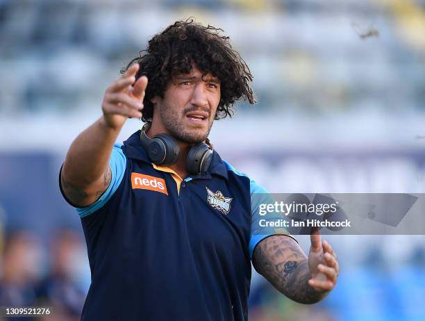 Kevin Proctor of the Titans looks on before the start of the round three NRL match between the North Queensland Cowboys and the Gold Coast Titans at...