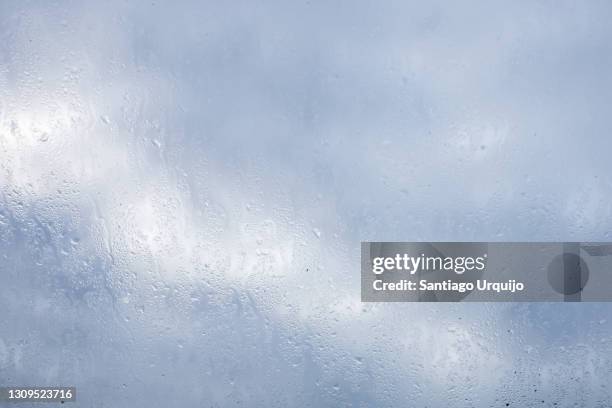 rain and condensation drops on a window - raindrop imagens e fotografias de stock