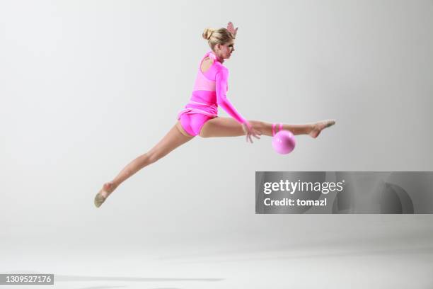 rhytmic gymnastics with ball - rhythmic-gymnastics-ball stock pictures, royalty-free photos & images