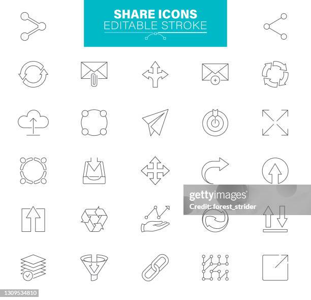 ilustraciones, imágenes clip art, dibujos animados e iconos de stock de compartir iconos trazo editable - sujetado