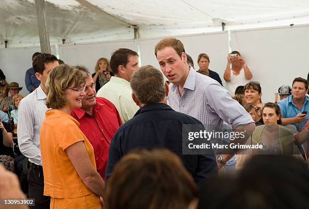 Prince William meets flood victims at Grantham on March 20, 2011 in Brisbane, Australia. His Royal Highness is in Queensland on a two day visit to...