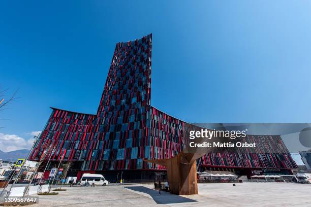 General view outside the stadium before the FIFA World Cup 2022 Qatar qualifying match between Albania and England on March 28, 2021 in Tirana,...