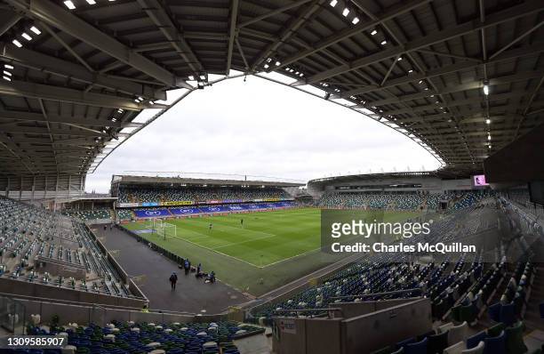 General view inside the stadium prior to the International Friendly between Northern Ireland and USA at Windsor Park on March 28, 2021 in Belfast,...
