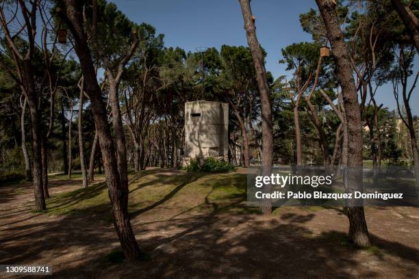 Machine gun pillbox that was used by Franco's forces to invade Madrid during the Spanish Civil War following the Spanish Coup of July 1936 against...