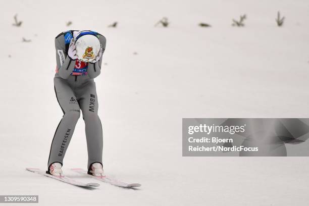 Sandro Hauswirth of Switzerland competes during the Men's Team HS 240 at the Viessmann FIS Ski Jumping World Cup Planica at on March 28, 2021 in...