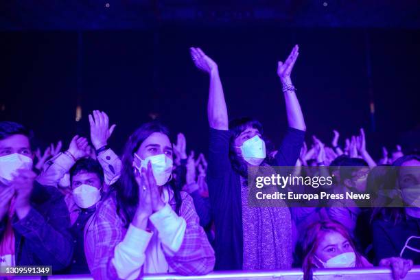 Public to the spanish indie rock and indie pop band Love of Lesbian during their concert at the Palau de Sant Jordi on March 27, 2021 in Barcelona,...