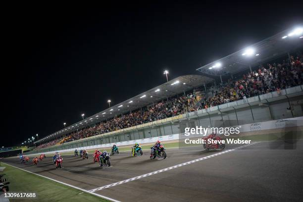 MotoGP race start at Losail Circuit on March 28, 2021 in Doha, Qatar.