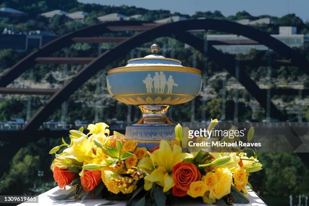 The Walter Hagen Cup is shown during the final round of the World Golf Championships-Dell Technologies Match Play at Austin Country Club on March 28,...