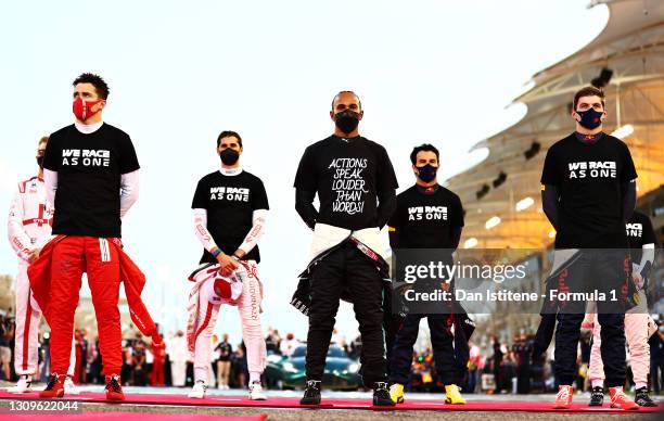 Charles Leclerc of Monaco and Ferrari, Antonio Giovinazzi of Italy and Alfa Romeo Racing, Lewis Hamilton of Great Britain and Mercedes GP, Sergio...