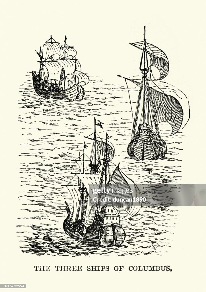  Tres Barcos De Cristóbal Colón Santa María Nina Y La Pinta Ilustración de stock