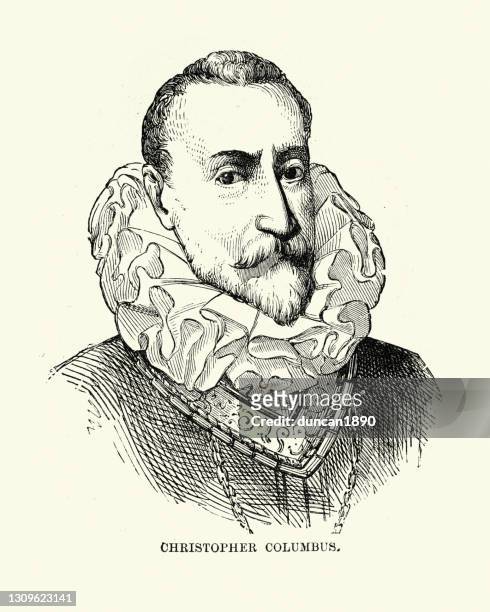 christopher columbus, italian explorer and navigator - ruffle collar stock illustrations